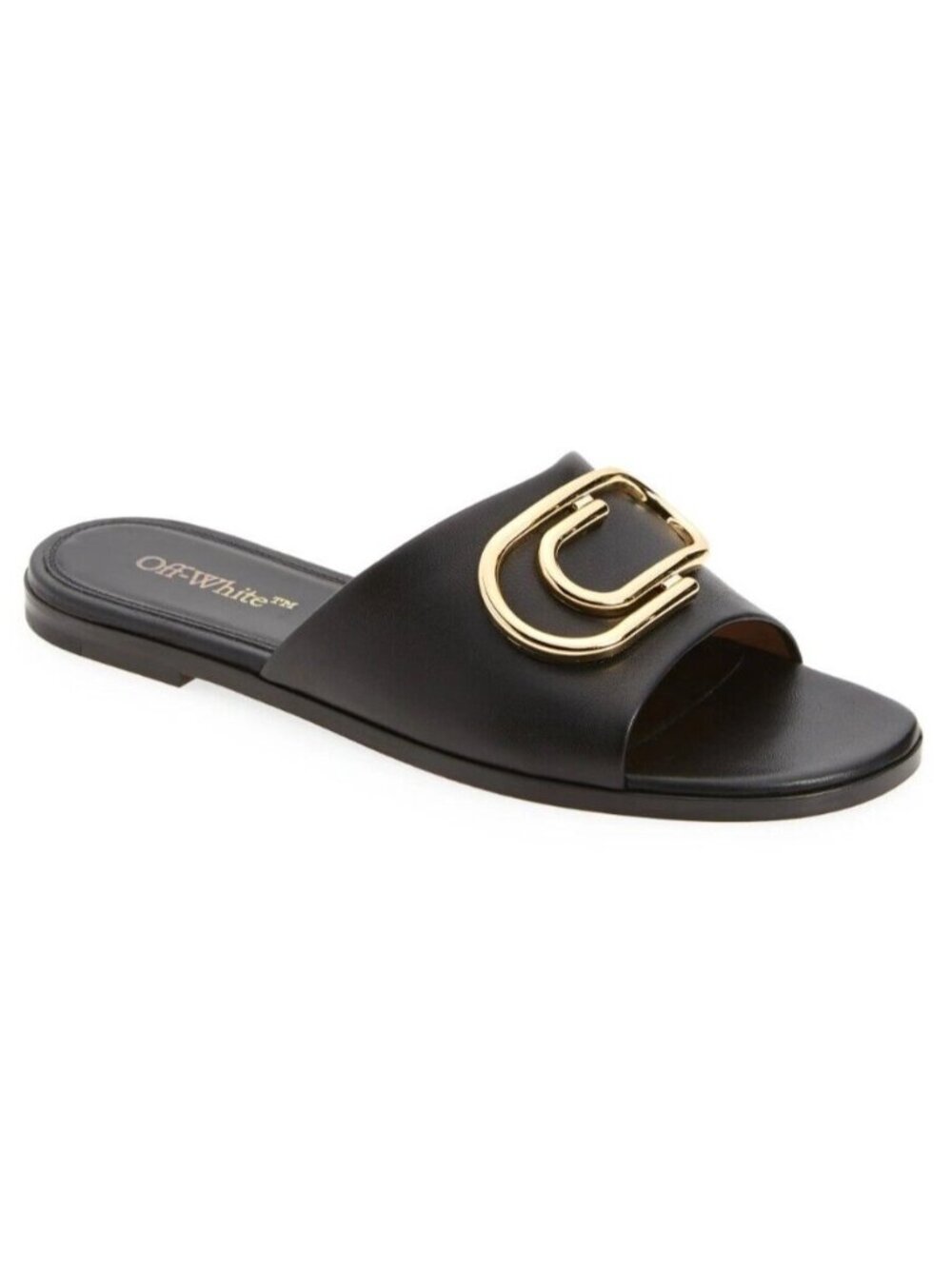 Off-White Women's Paperclip Slides Flat Sandals in Black Leather Size 39 / US 9